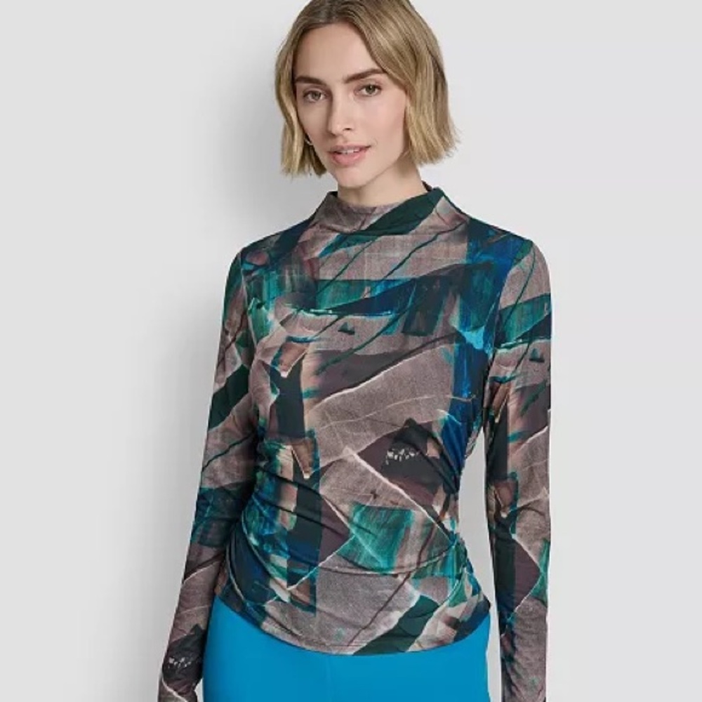 DKNY Multicolor Abstract Long Sleeve Top